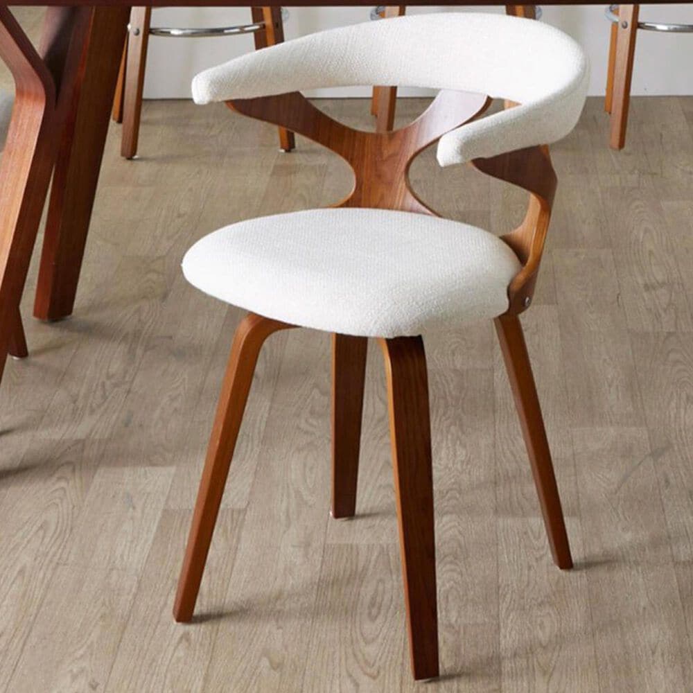 LumiSource Gardenia Swivel Arm Chair with Cream Upholstered in Walnut, , large