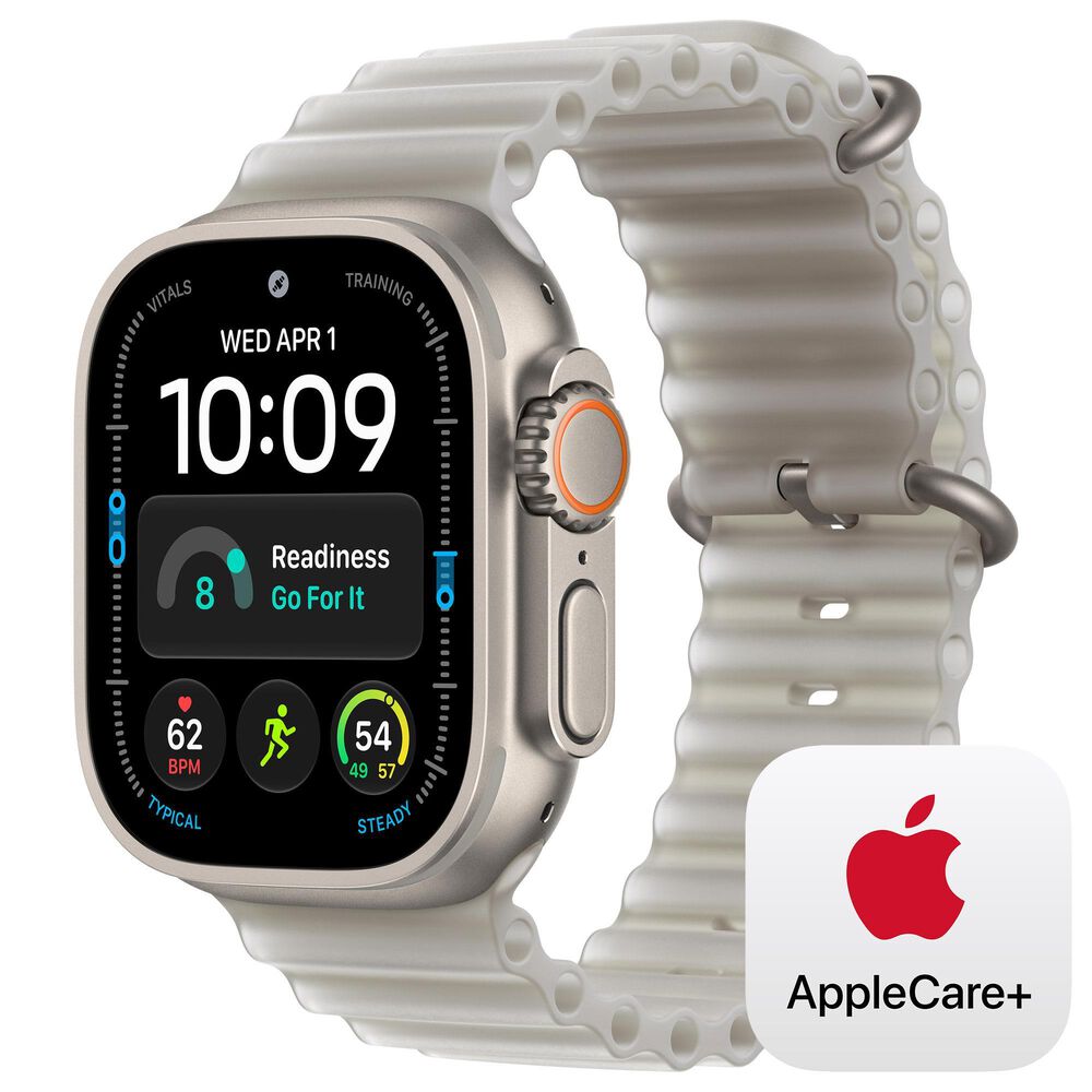 Apple Watch Ultra 4 (GPS + Cellular) 49mm Natural Titanium Case with Translucent Gray Ocean Band and 2-Year AppleCare+, , large