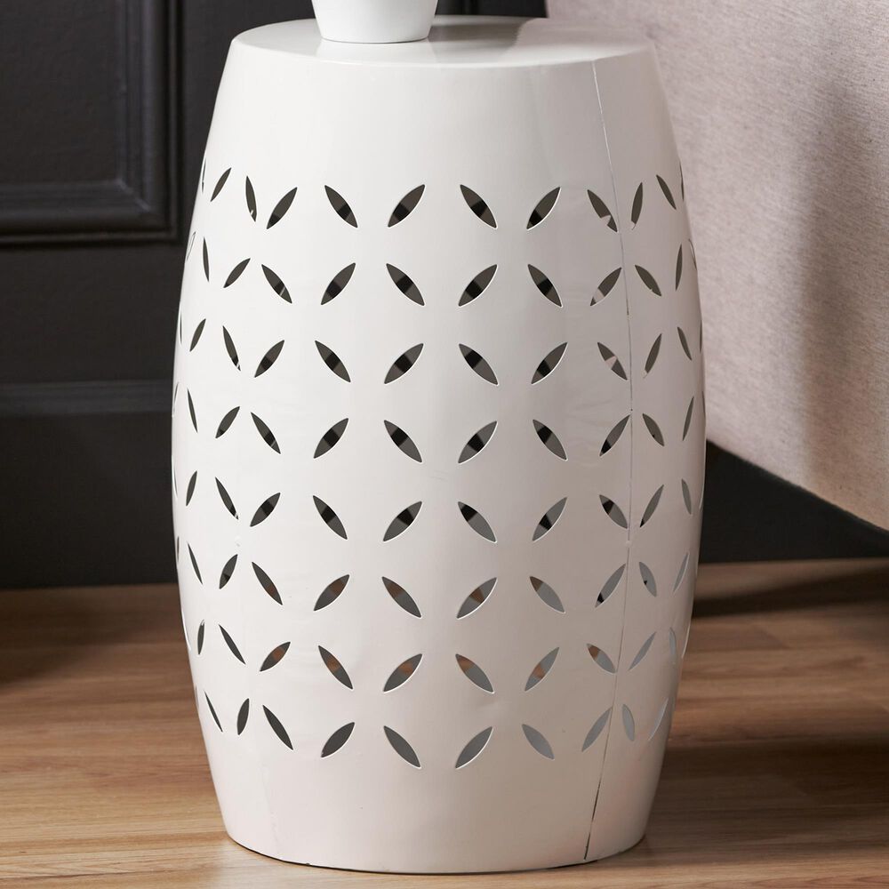 Hearth and Haven Lilac Outdoor Metal Side Table with Cylindrical Design in White, , large