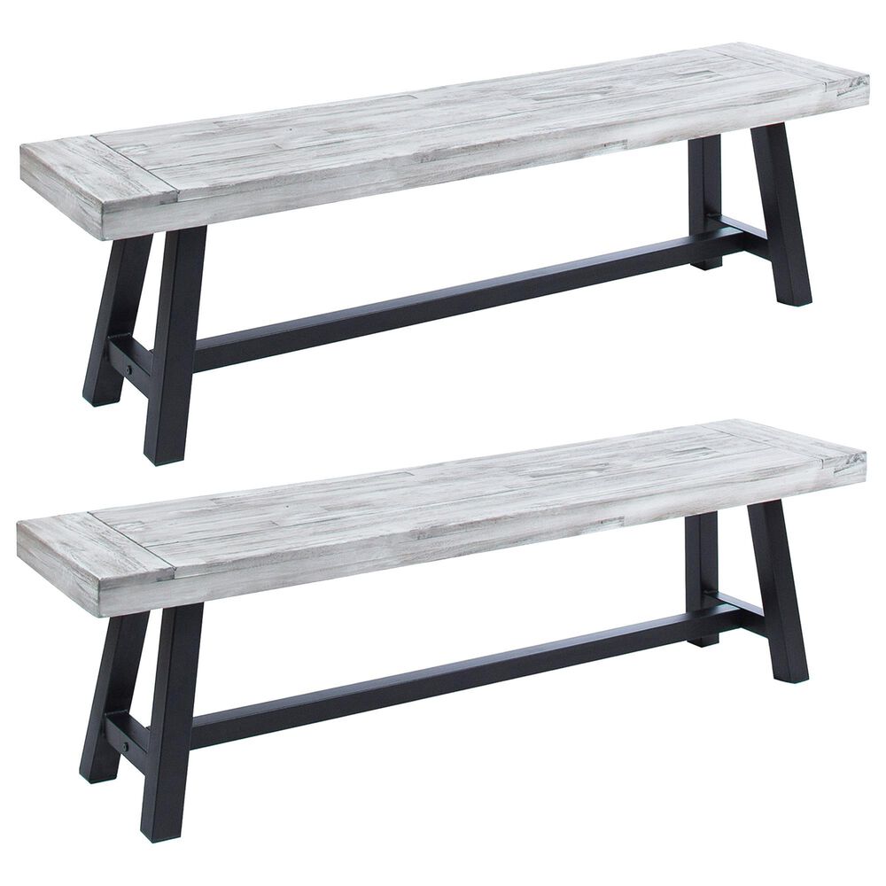 HOMLUX Carlisle Outdoor Bench in Light Gray and Black (Set of 2), , large