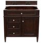 James Martin Vanities Brittany 36" Single Bathroom Vanity in Burnished Mahogany with 3 cm White Zeus Quartz Top and Rectangular Sink, , large