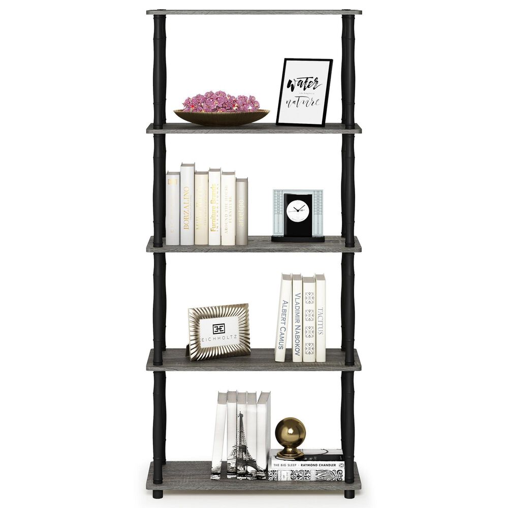 HOMLUX Turn-N-Tube 5-Tier Open Storage Bookshelf in French Oak and Black, , large