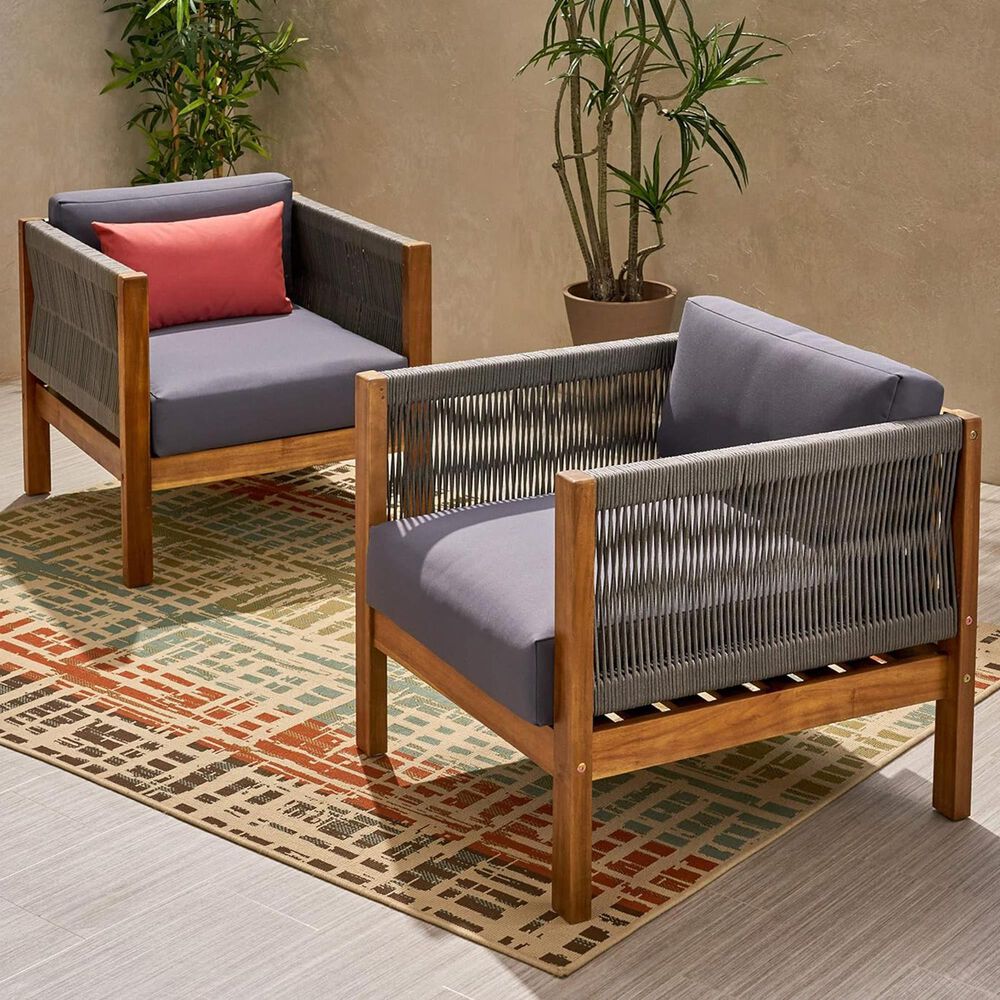 Hearth and Haven Laurel Outdoor Club Chair with Cushion in Dark Gray (Set of 2), , large