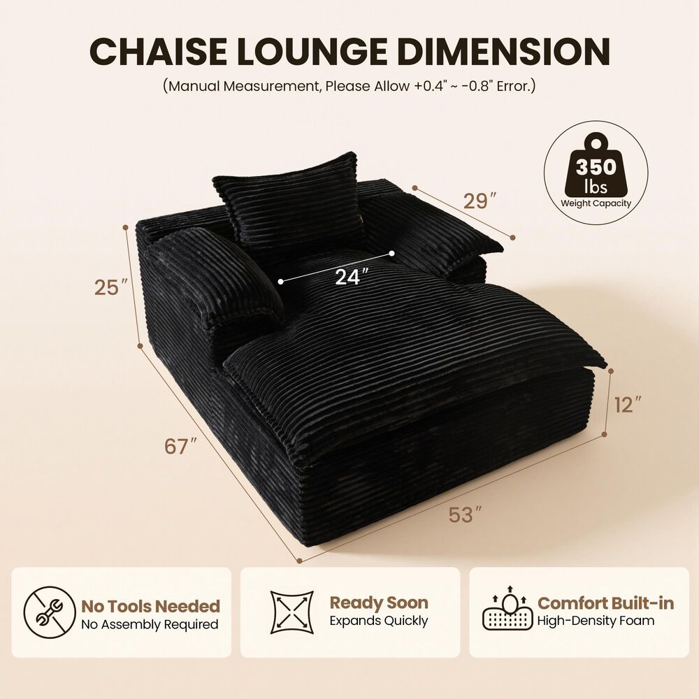 HOMLUX 67" Oversized Chaise Lounge in Black, , large