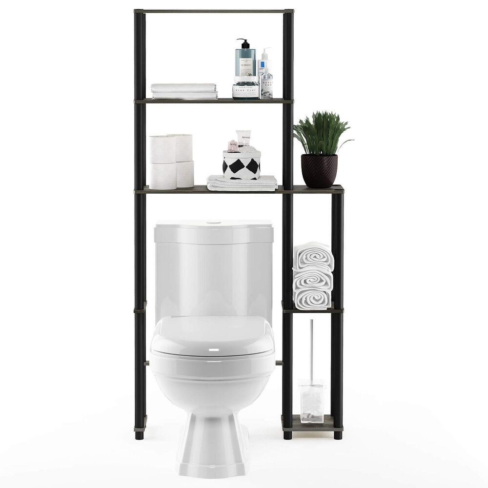 HOMLUX Turn-N-Tube 5-Shelf Toilet Space Saver in French Oak Grey and Black, , large