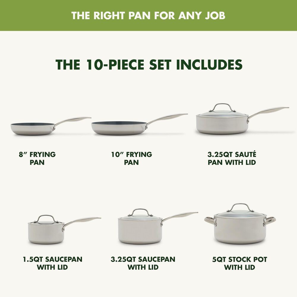 Green Pan Valencia Pro 11-Piece Cookware Set in Stainless Steel, , large