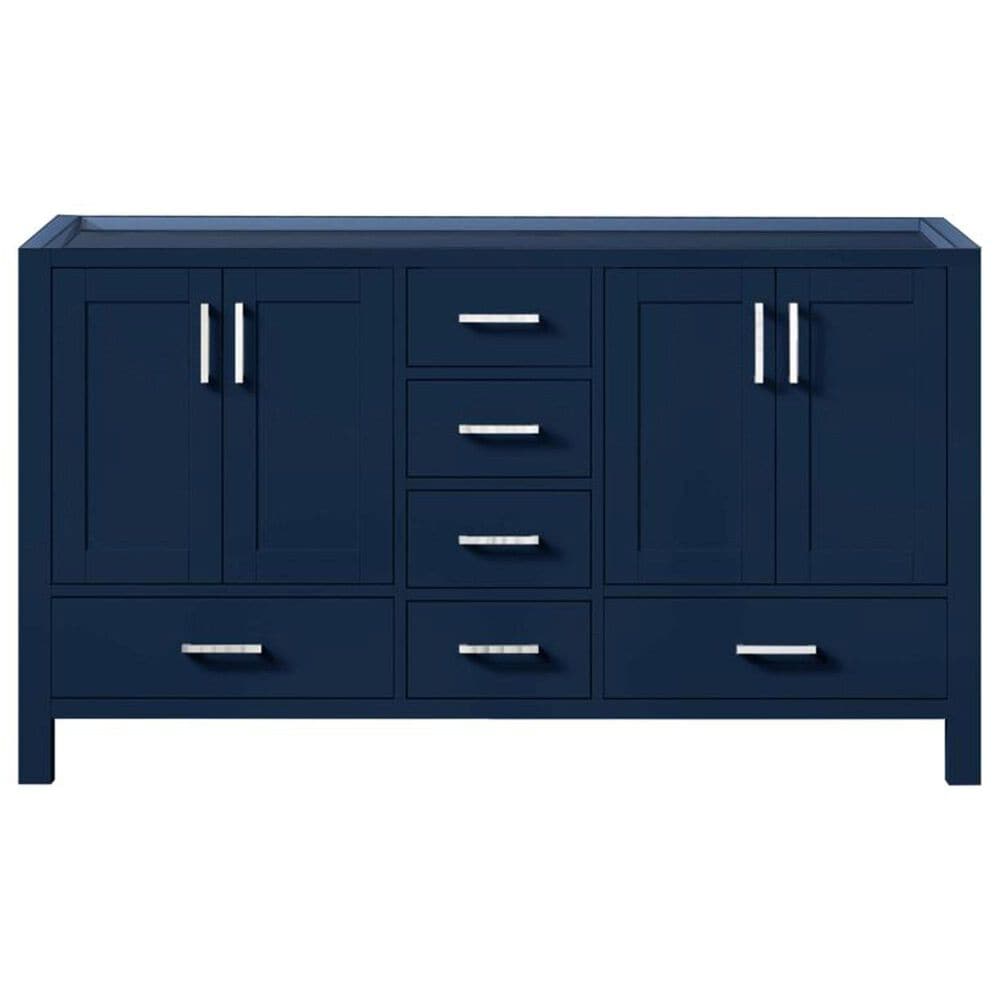 Lexora Home Jacques 60&quot; Double Bathroom Vanity in Navy Blue with 2 cm White Cultured Marble Top and Rectangular Sinks, , large
