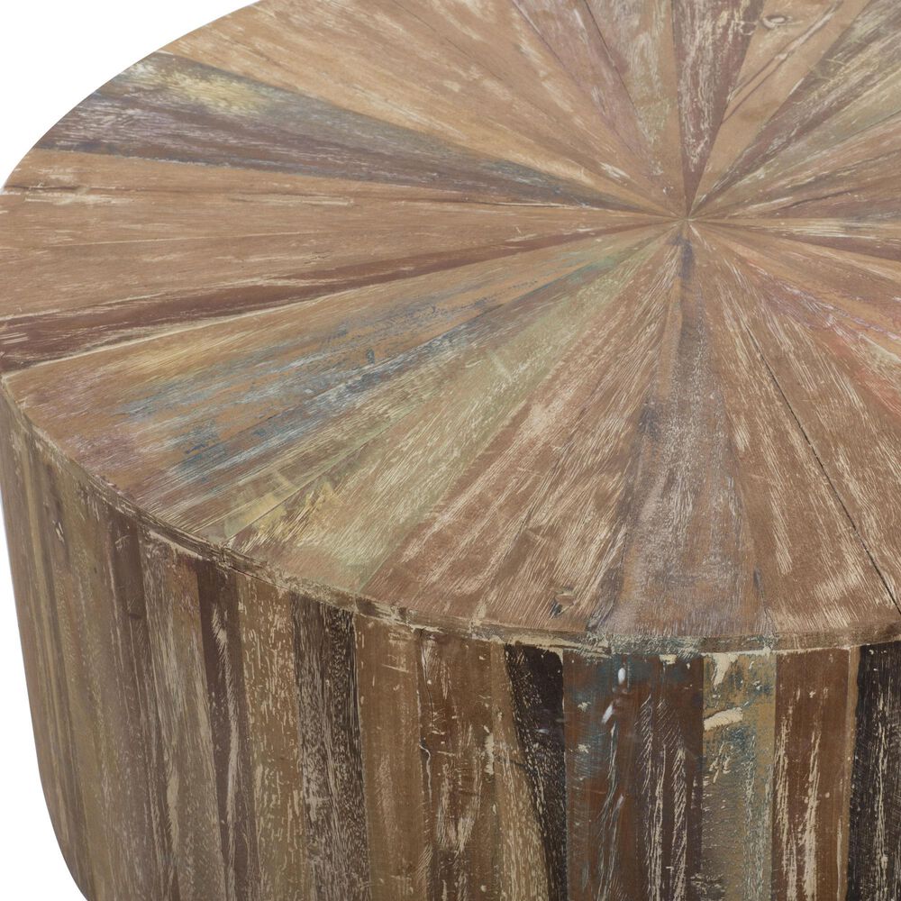 Maple and Jade Handmade Pinwheel Drum Coffee Table in Light Brown, , large