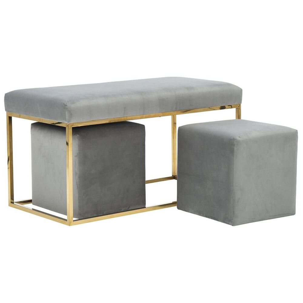 Tov Furniture Lila Velvet Bench Set in Grey, , large
