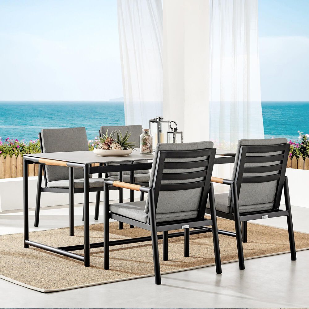 Blue River Crown Outdoor Dining Chair with Dark Gray Cushion in Black and Teak (Set of 2), , large