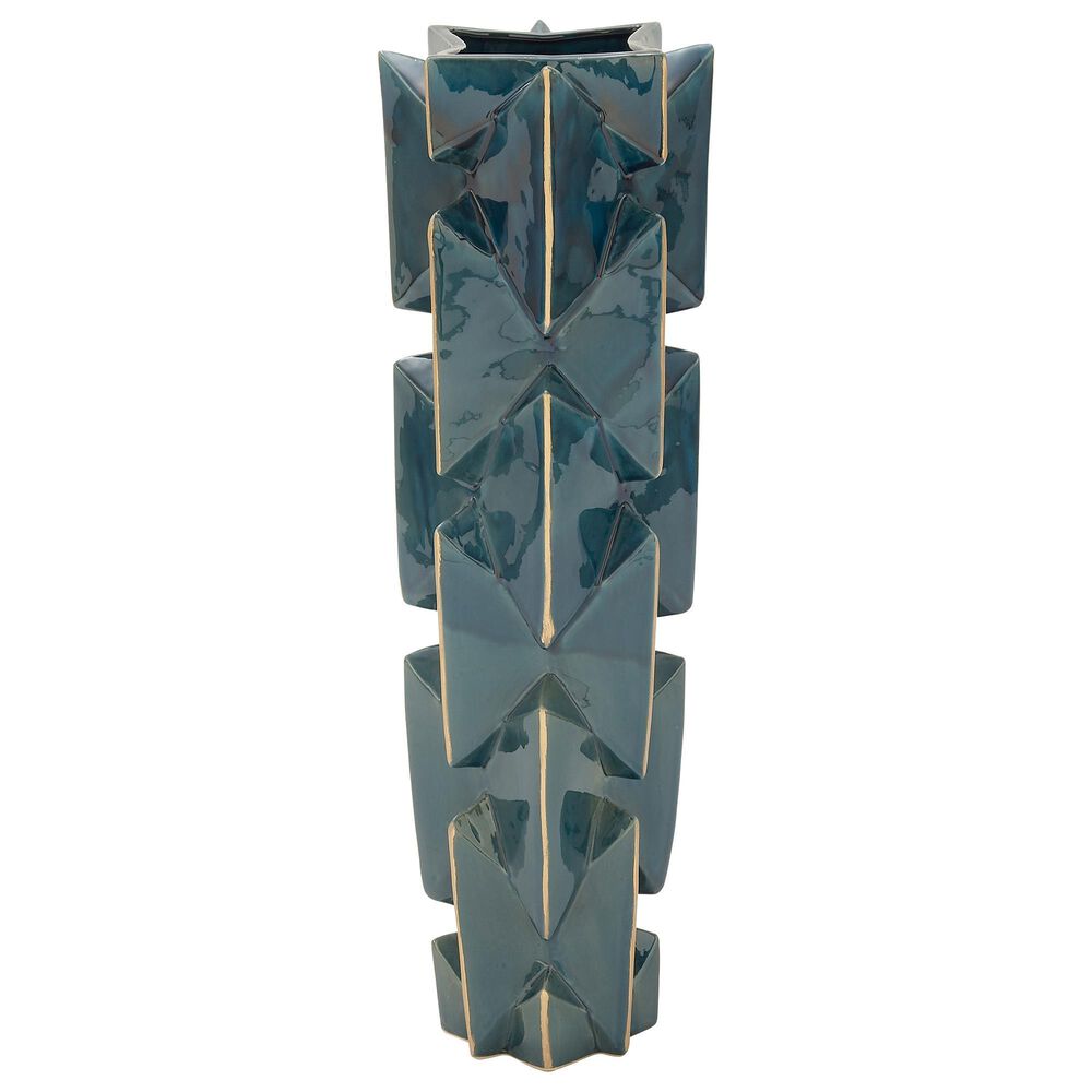 Maple and Jade 27" x 8" Modern Geometric Vase in Ocean Blue and Gold, , large