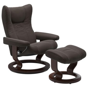 Stressless Wing Small Classic Glider Chair and Ottoman with Brown Base in Paloma Chestnut, , large