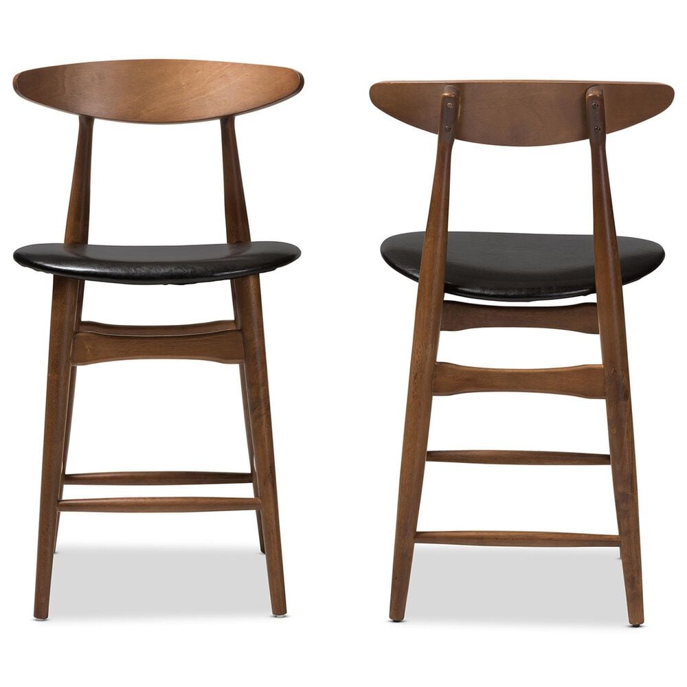 Baxton Studio Flora Counter Stool in Walnut (Set of 2), , large