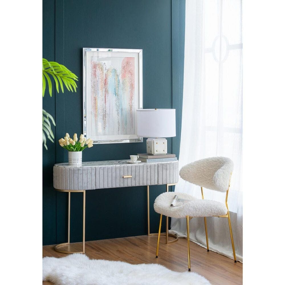 A&amp;B Home Anita Table Lamp with Collapsible Shade in White and Gold, , large
