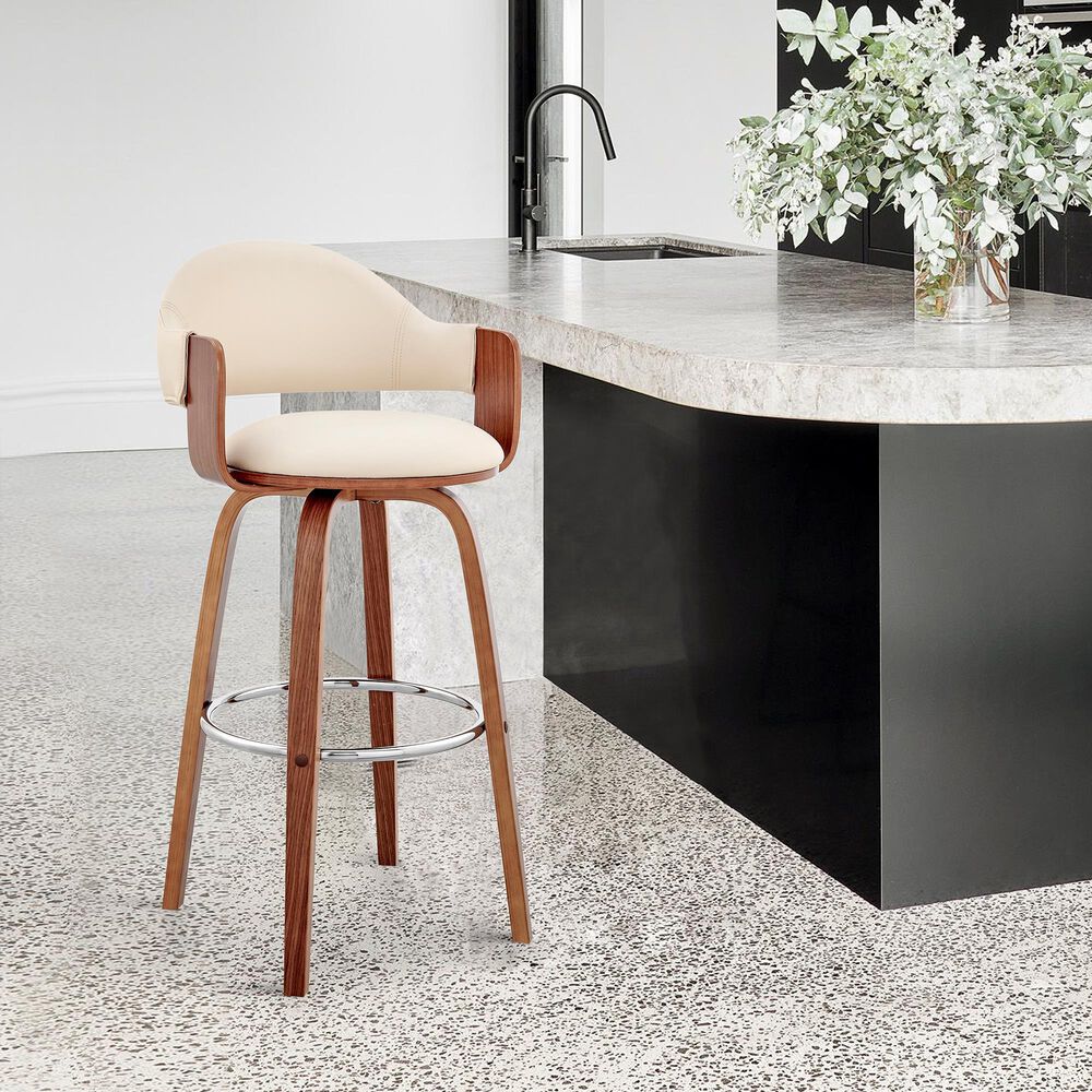 Blue River Daxton 30&quot; Swivel Barstool in Cream and Walnut, , large