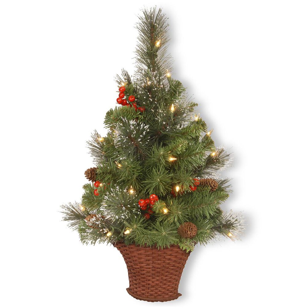 National Tree 3" Crestwood Spruce Half Tree with Battery Operated Warm White LED Lights, , large