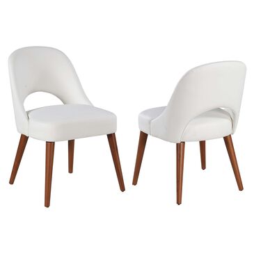 Monroe Kenza White Faux Leather  Open Back Dining Side Chair in Light Wood Finish, , large