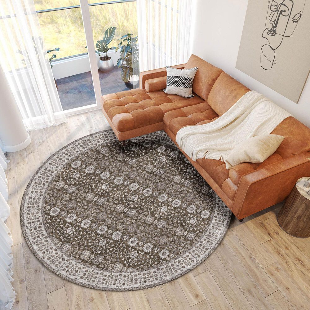 Dalyn Rug Company Hatay HY8 8&#39; Round Chocolate Area Rug, , large