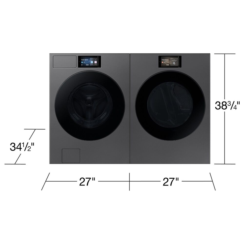 SAMSUNG Bespoke 5.3 Cu. Ft. Front Load Washer and 7.6 Cu. Ft. Front Load Gas Dryer in Dark Steel, , large