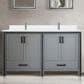 Lexora Home Ziva 60" Double Bathroom Vanity in Dark Grey with 2 cm White Cultured Marble Top and Rectangular Sinks, , large