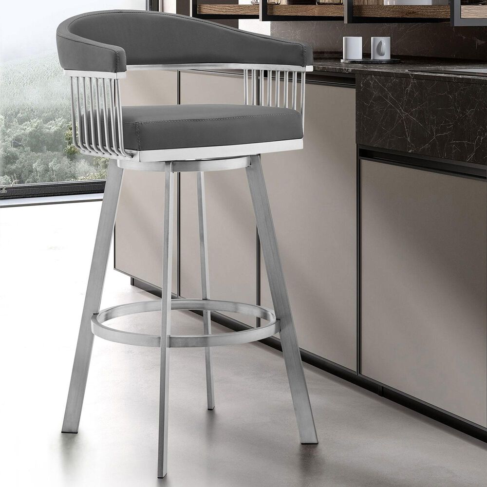 Blue River Chelsea 26&quot; Swivel Counter Stool with Gray Cushion in Brushed Stainless Steel, , large