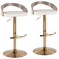LumiSource Grotto Swivel Barstool with White Faux Leather Upholstery in Gold and Light Grey (Set of 2), , large