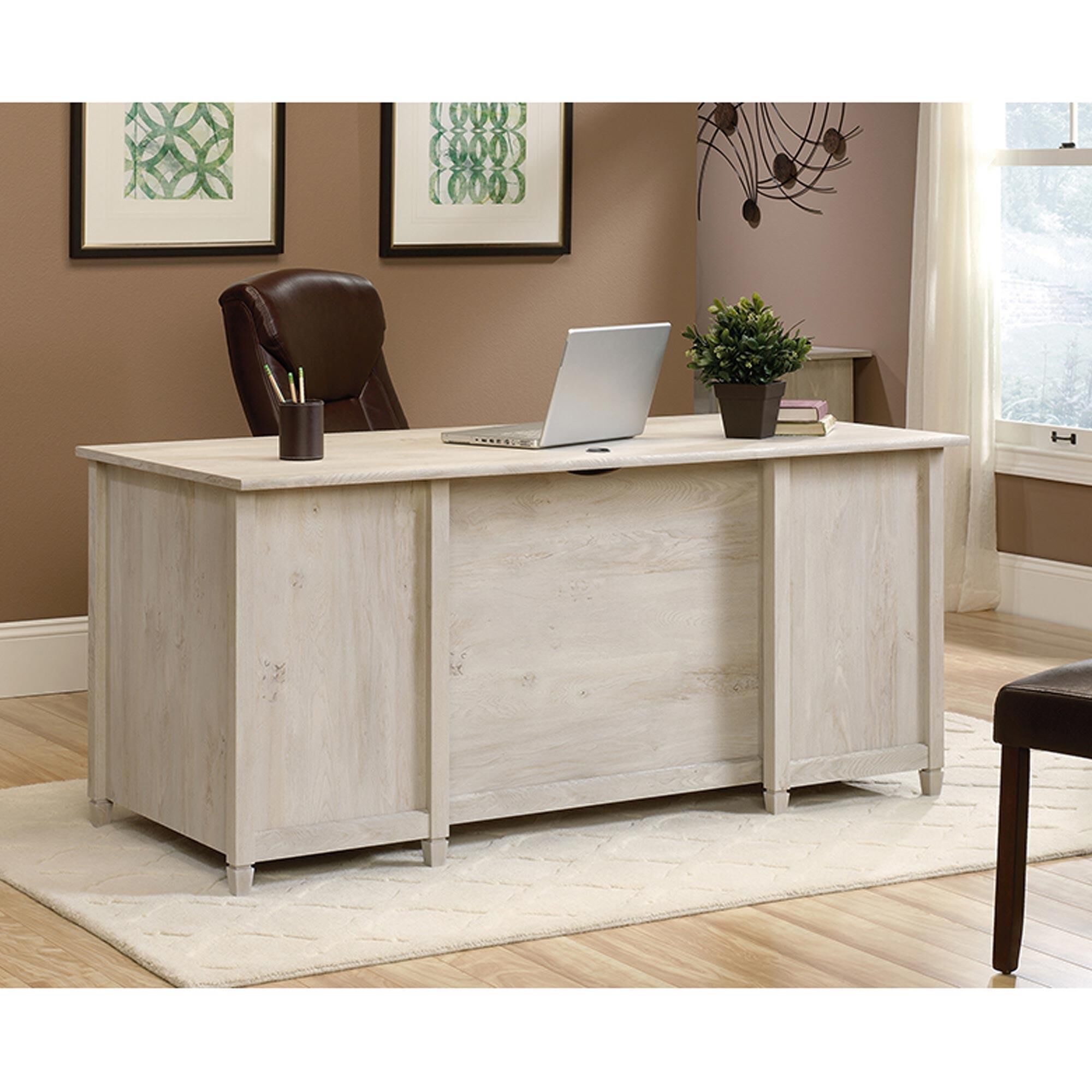 Sauder Edge Water Double-Pedestal Executive Desk in Chalked Chestnut