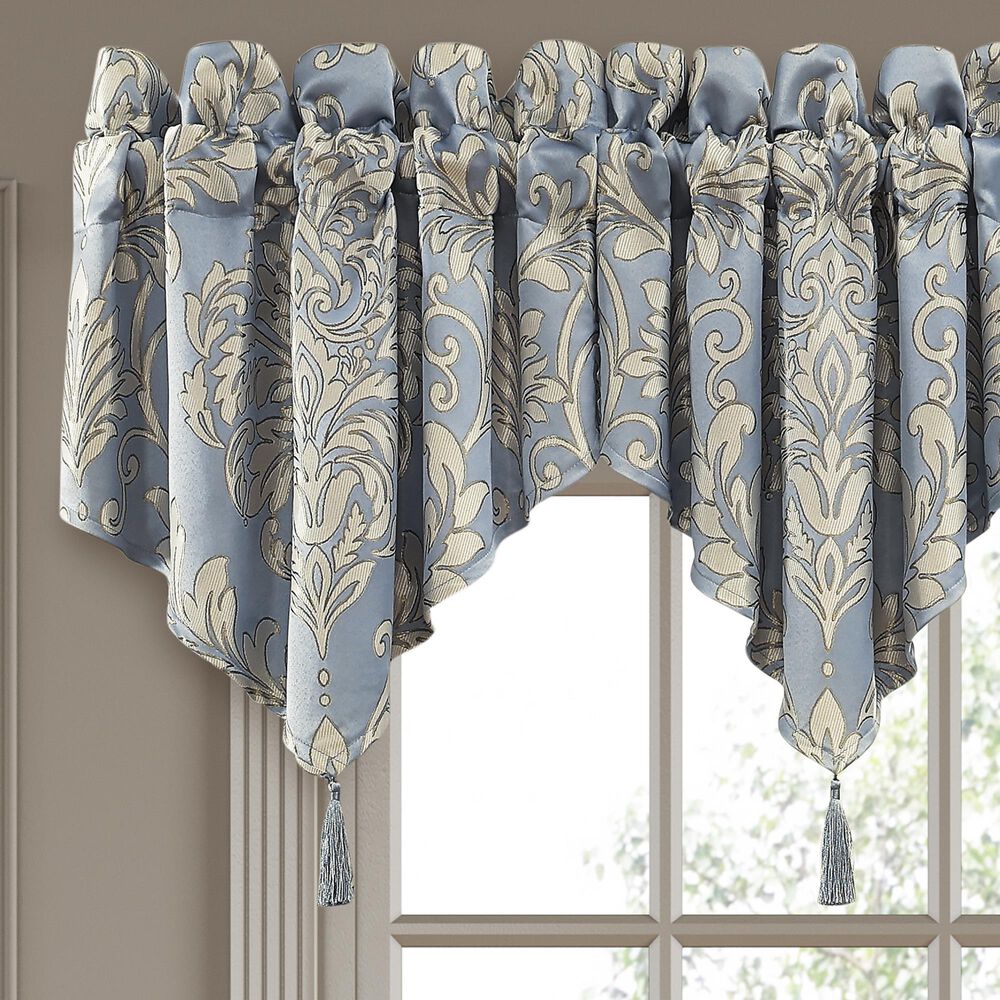 J. Queen New York Lorenzo 40&quot; x 21&quot; Window Ascot Valance in Blue and Cream, , large