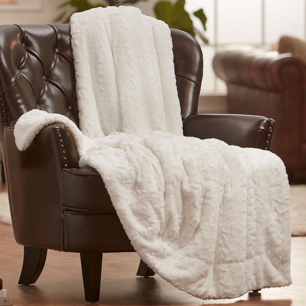 50&quot; x 65&quot; Wolf Faux Fur Throw Blanket in White, , large