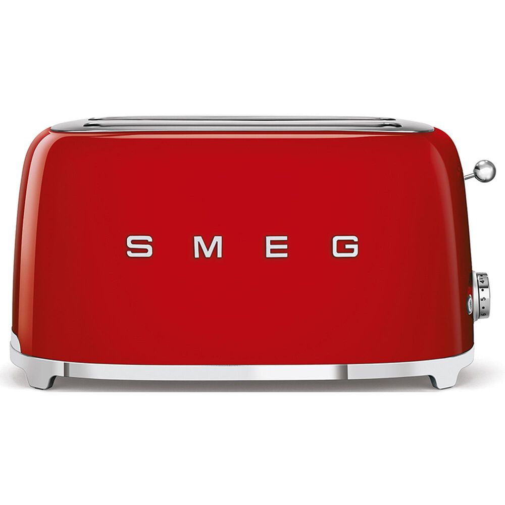 SMEG 4-Slice Retro Style Toaster in Red and Stainless Steel, , large