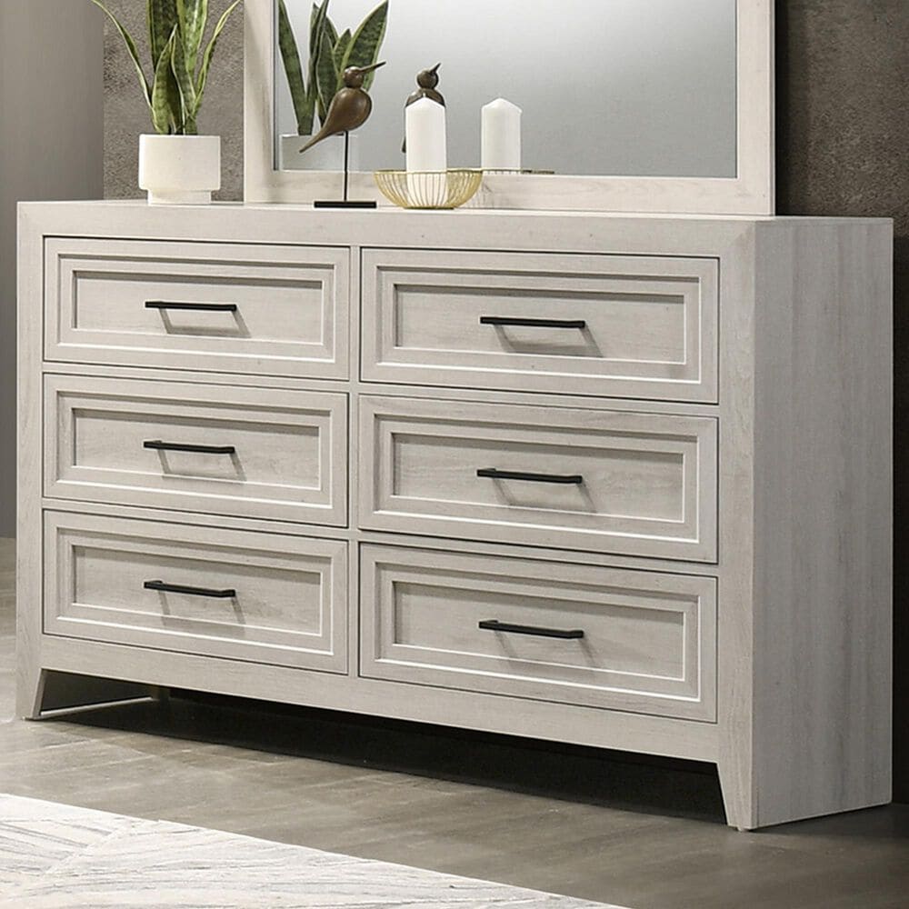 Crown Mark Lorraine 6 Drawer Dresser in Antique White, , large