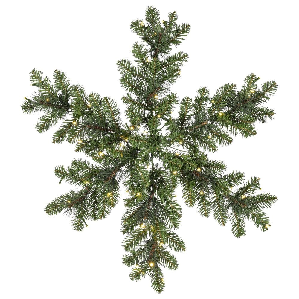 The Gerson Company 30" Pre-Lit Artificial Pine Mix Snowflake Wreath with White LED Lights in Green, , large