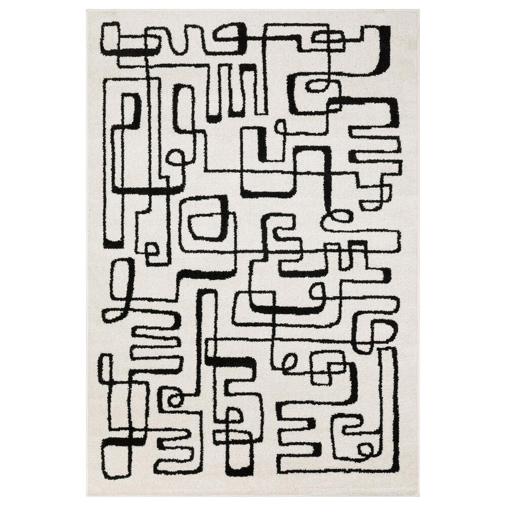 ROW by Oriental Weavers Quinn QUI11 Beige and Black 7"10" x 10" Area Rug, , large