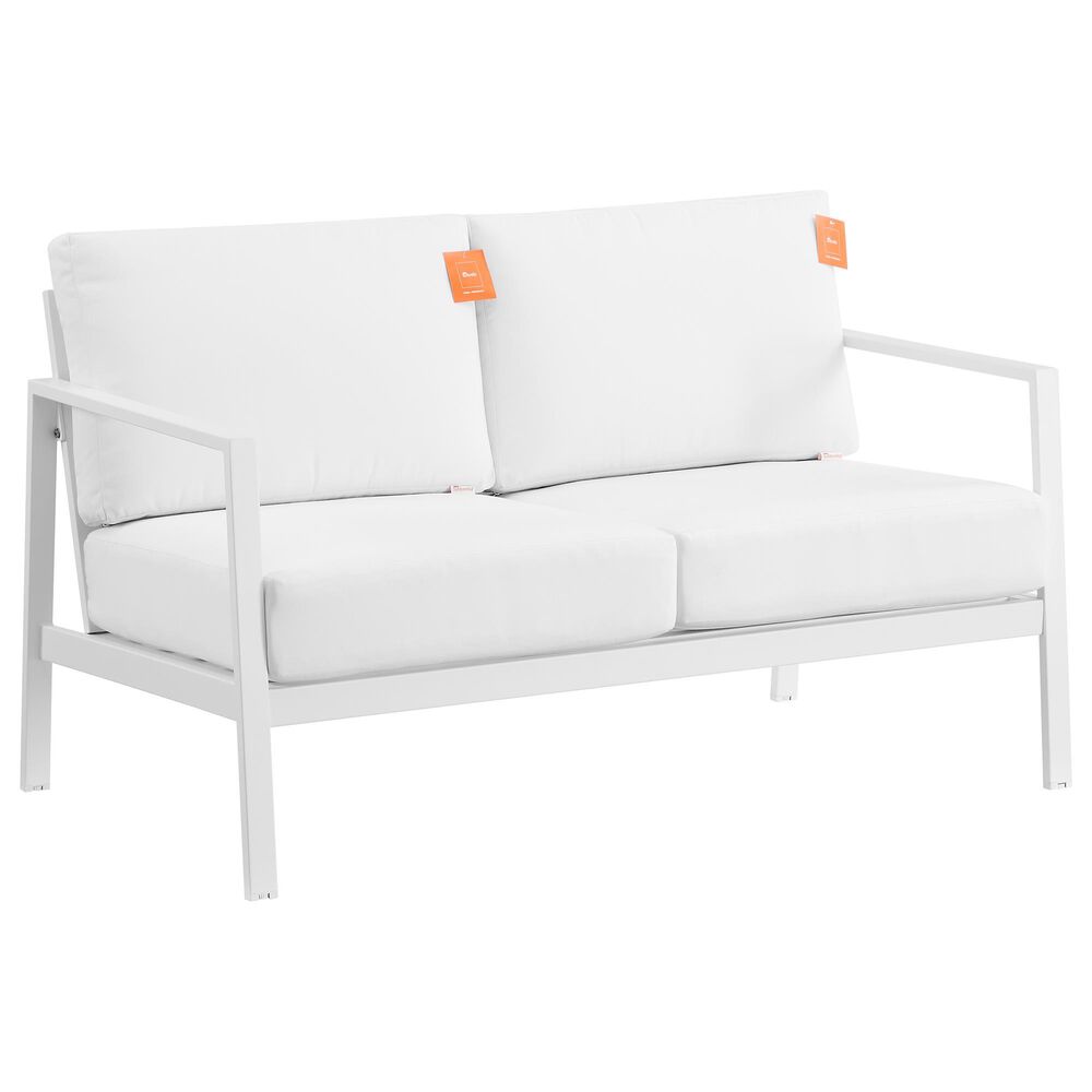 Linon Home Decor Holland Outdoor Loveseat with White Cushions in White, , large
