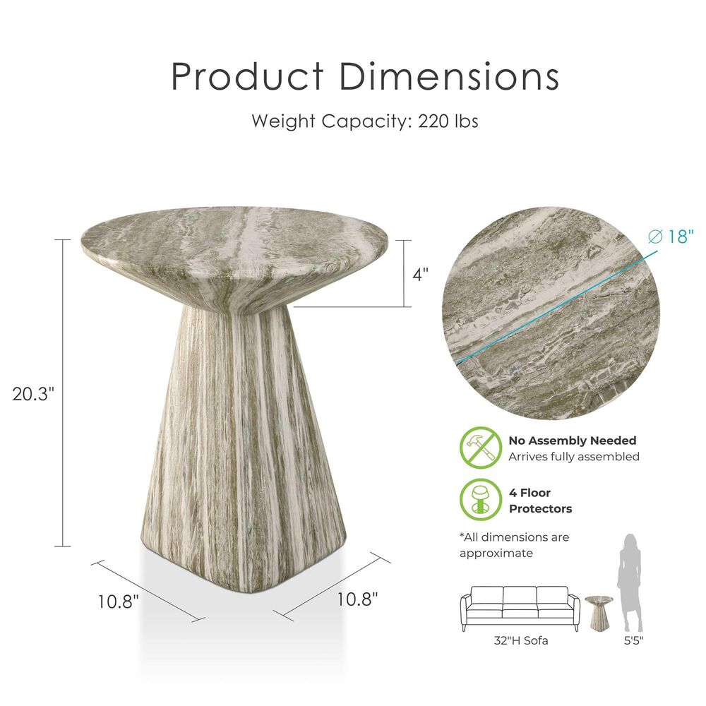 Furniture of America Karvyn 18" Travertine Side Table in Gray, , large