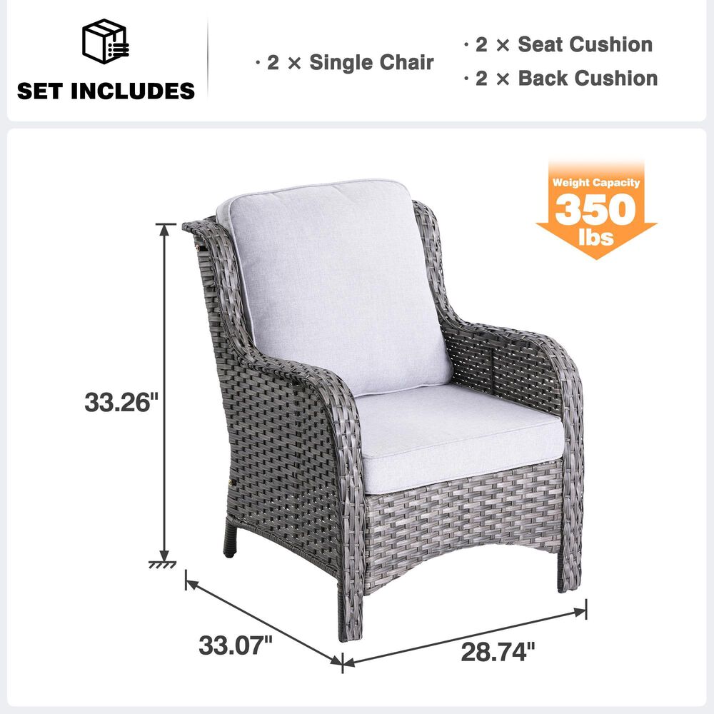 HOMLUX 29" Patio Single Chair in Grey (Set of 2), , large
