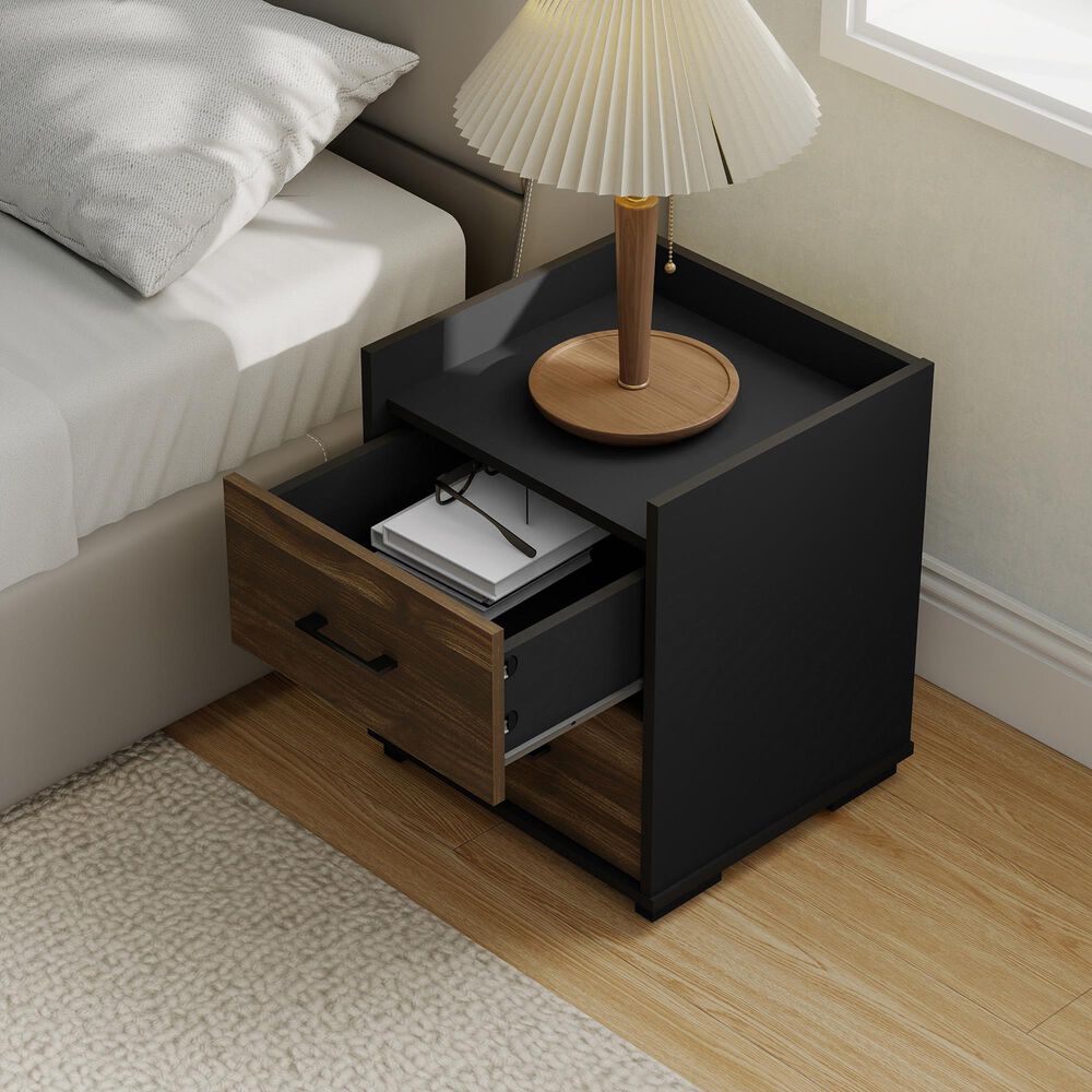 HOMLUX 2-Drawer Modern Nightstand in Columbia Walnut and Black, , large