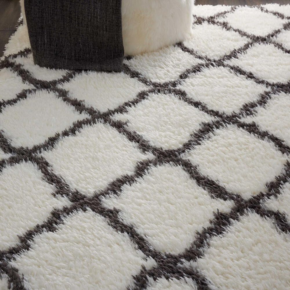 Nourison Luxe Shag LXS02 9&#39; x 12&#39; Ivory and Charcoal Area Rug, , large