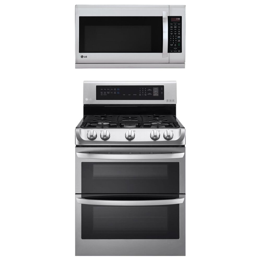LG 2-Piece Kitchen Package with 6.9 Cu. Ft. Gas Double Oven Range and 2.2 Cu. Ft. Microwave Oven in Stainless Steel, , large