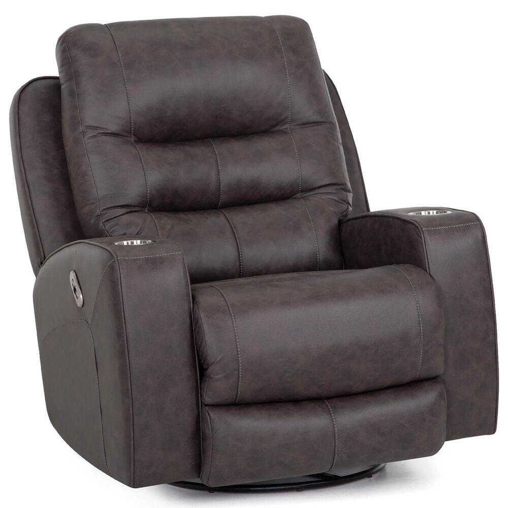 Franklin Corporation Aspen Power Swivel Rocker Recliner in Duvall Gunmetal, , large