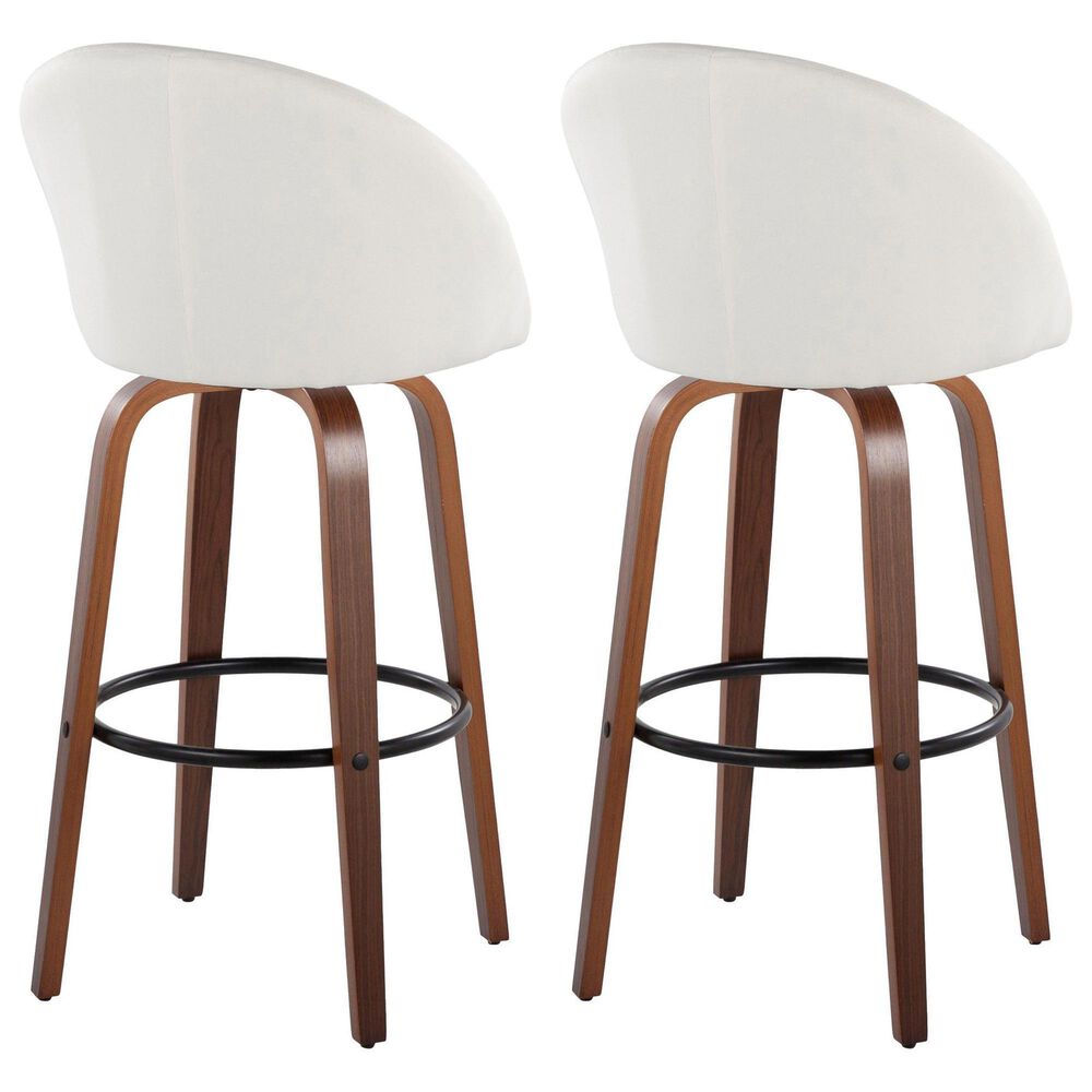 LumiSource Matisse 30" Swivel Barstool with Cream Fabric Upholstery in Walnut and Black (Set of 2), , large
