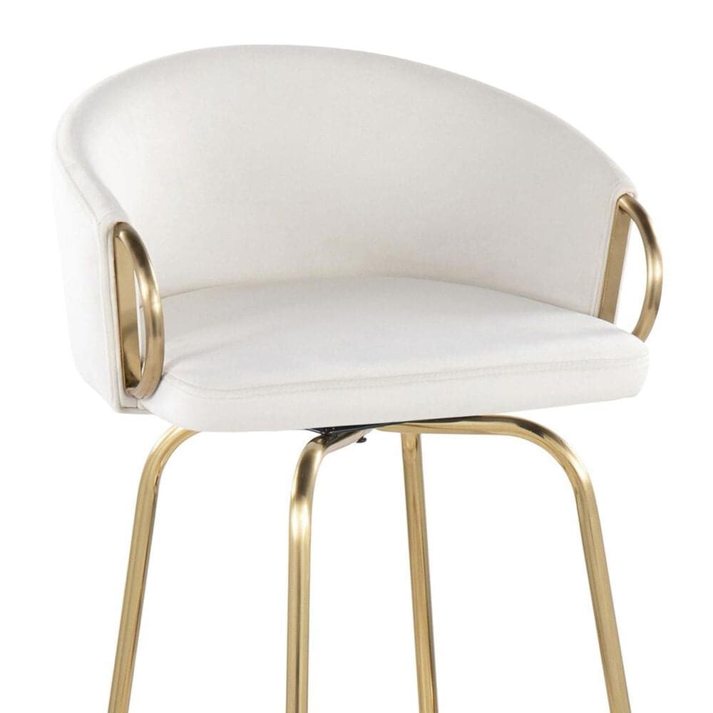 LumiSource Claire Swivel Barstool with Cream Velvet Upholstery in Gold (Set of 2), , large