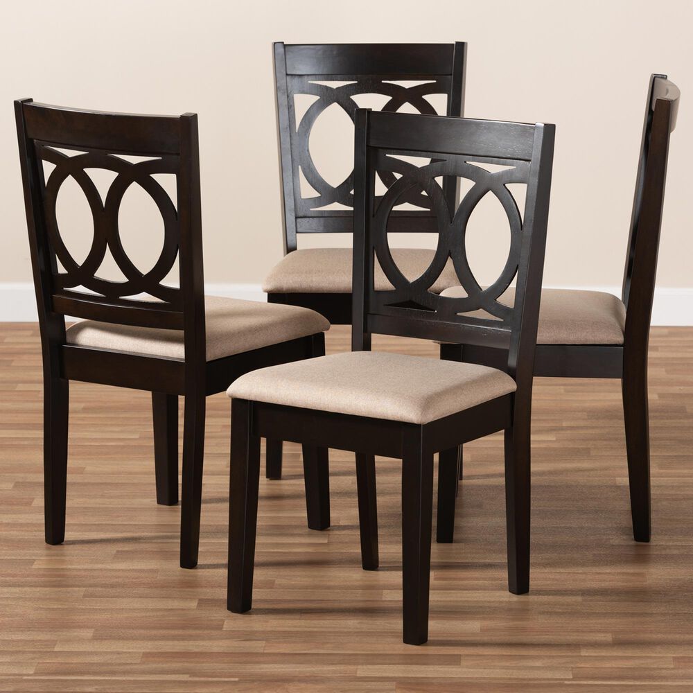 Baxton Studio Lenoir Side Chair with Sand Cushion in Espresso Brown (Set of 4), , large