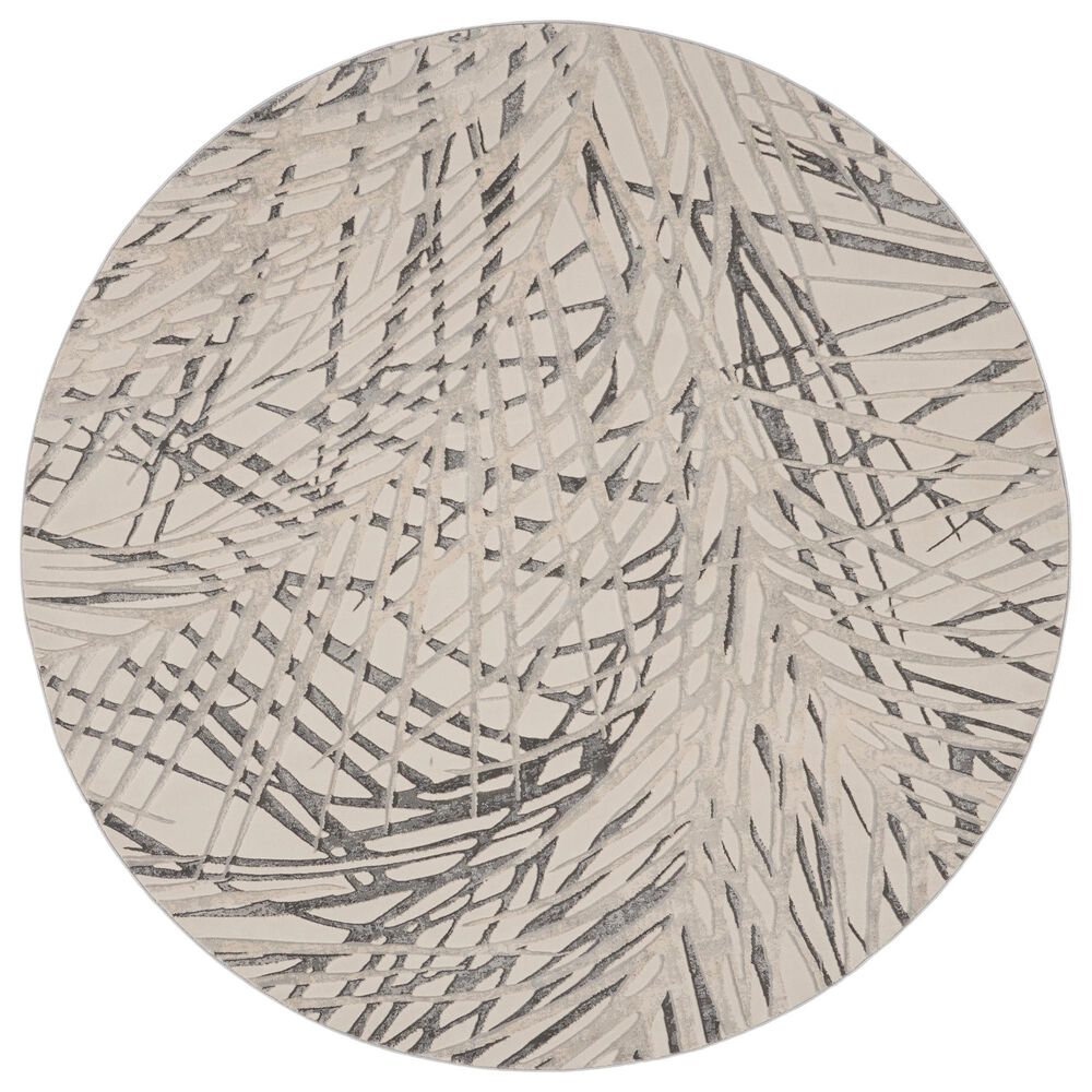 Nourison Rustic Textures Ivory and Grey 7"10" Round Area Rug, , large