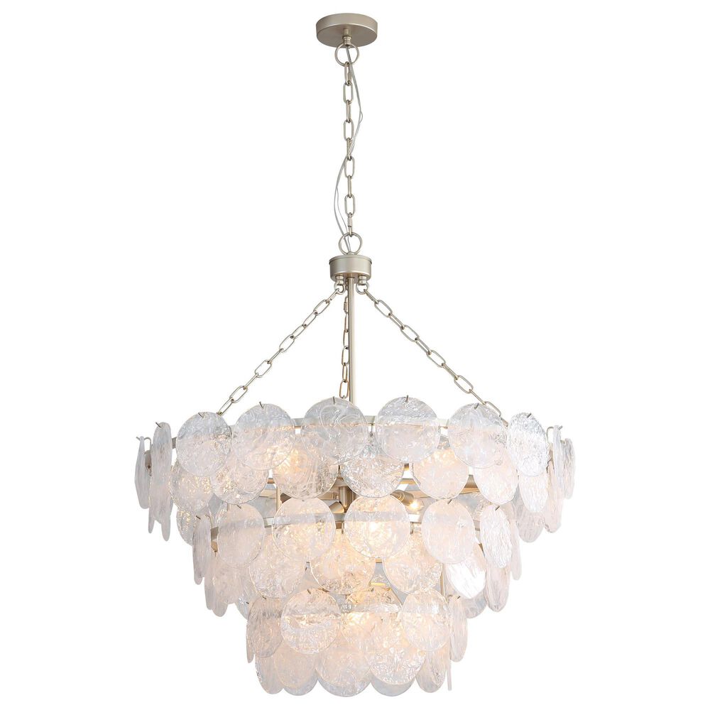 Golden Lighting Cascada 3-Tier 13-Light Pendant with Cirrus Cloud Glass Shade in Aegean Silver, , large