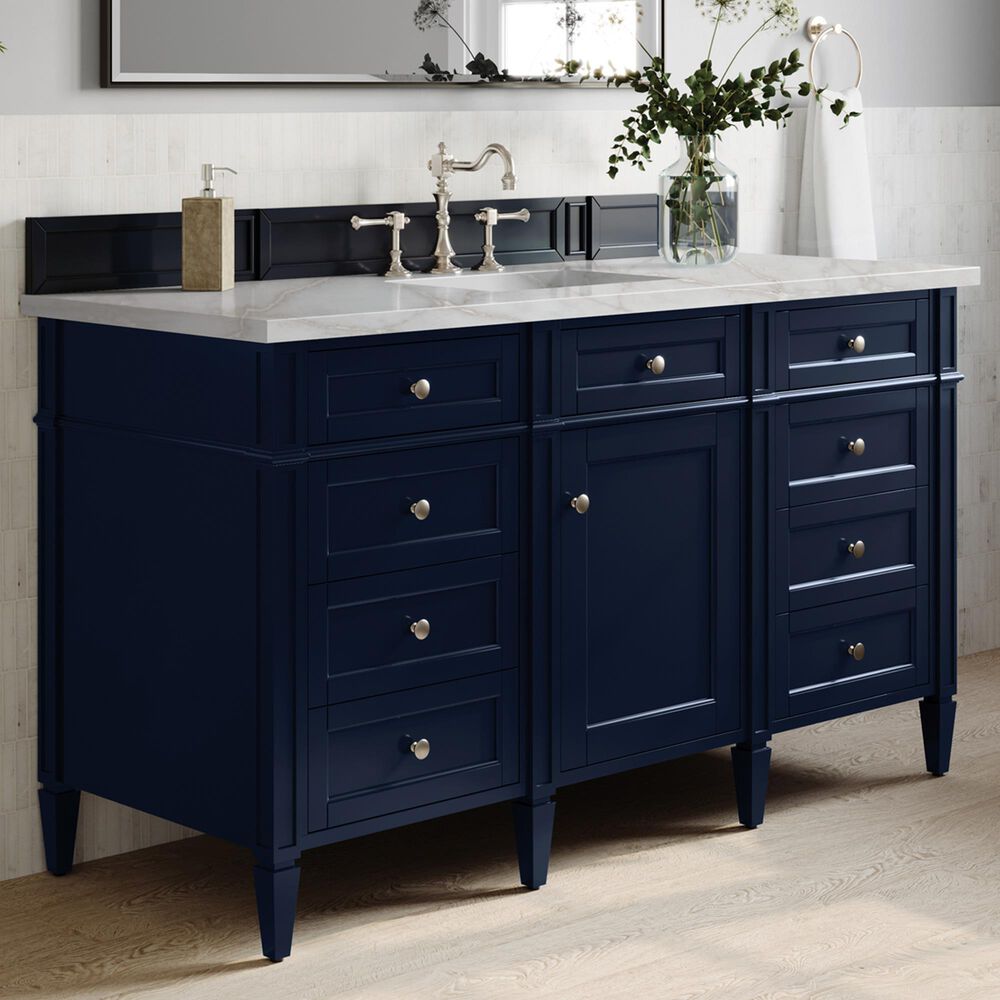 James Martin Vanities Brittany 60" Single Bathroom Vanity in Victory Blue with 3 cm Eternal Jasmine Pearl Silestone Top, Rectangular Sink and FreePower Wireless Charger, , large