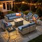 HOMLUX 11-Piece Patio Conversation Set with LED Coffee Table in Denim Blue, , large