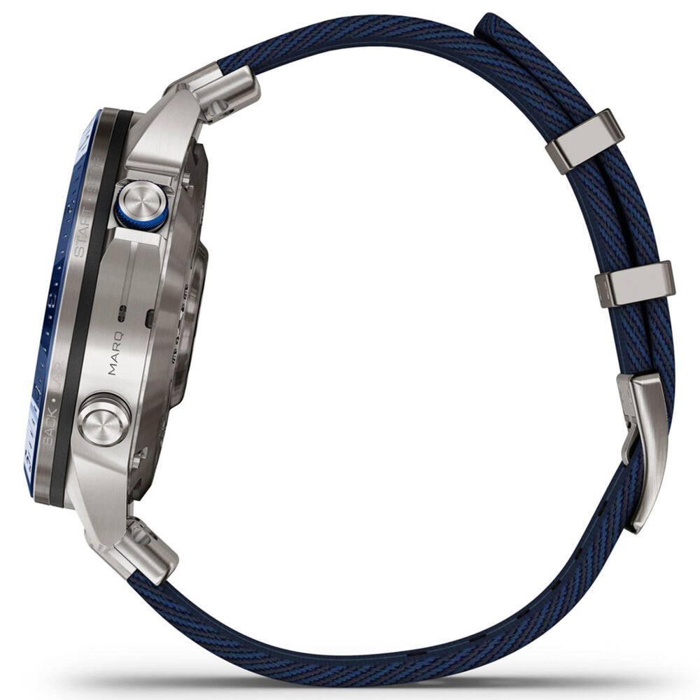 Garmin MARQ 2 Captain AMOLED Smartwatch Silver Grade 5 Titanium Bezel Case with Blue Nylon Band, , large