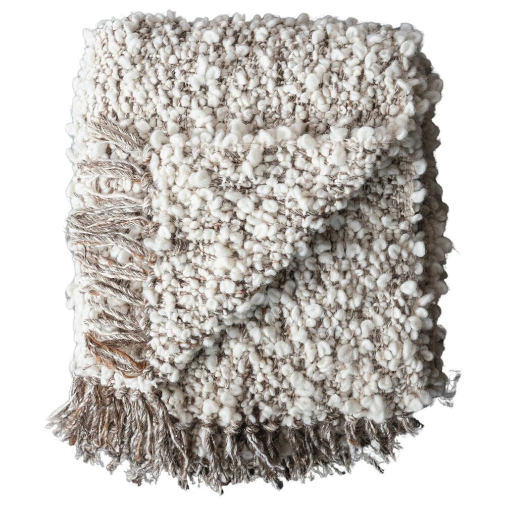 Teak Interiors 50&quot; x 60&quot; Shag Throw with Fringe in Natural and Grey Melange, , large