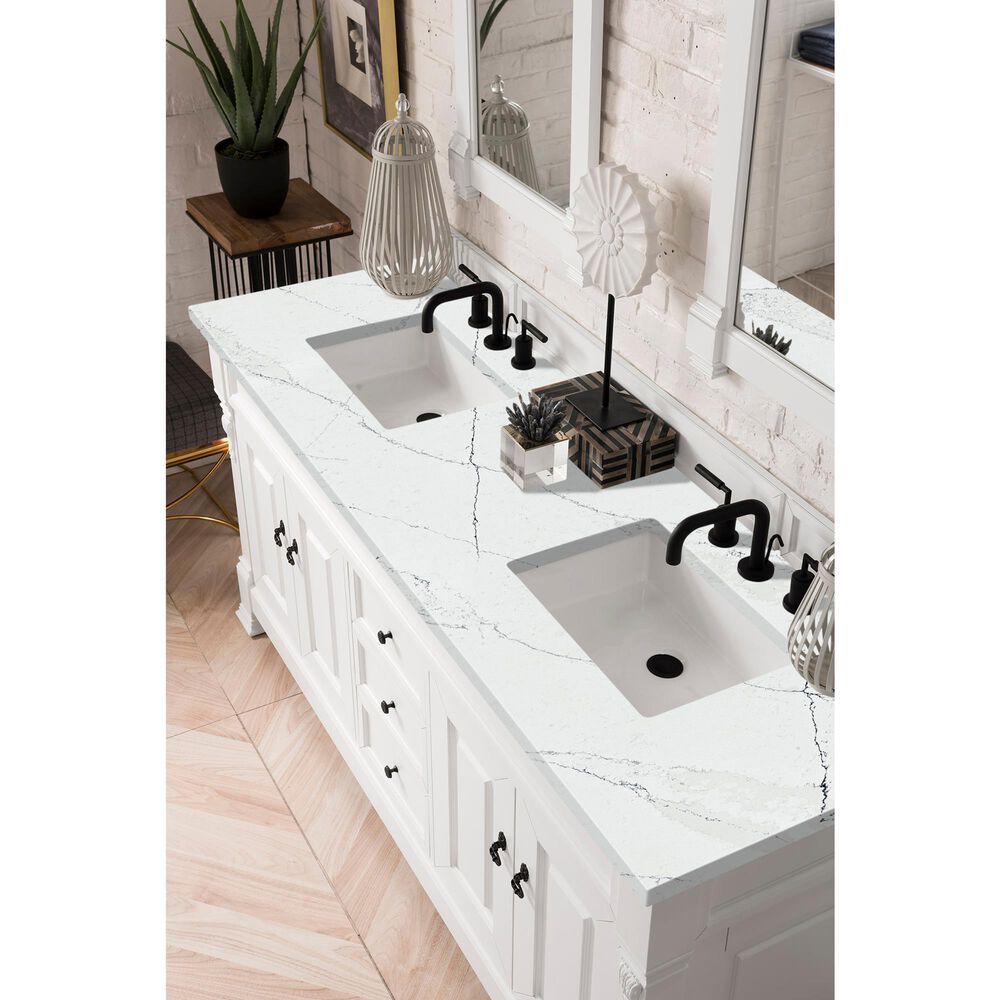 James Martin Vanities Brookfield 72&quot; Double Bathroom Vanity in Bright White with 3 cm Ethereal Noctis Quartz Top and Rectangle Sink, , large